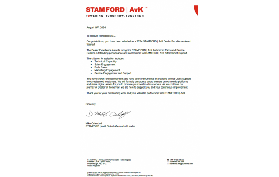 Tercer año consecutivo que somos galardonados con el premio a la excelencia como distribuidor STAMFORD/AvK